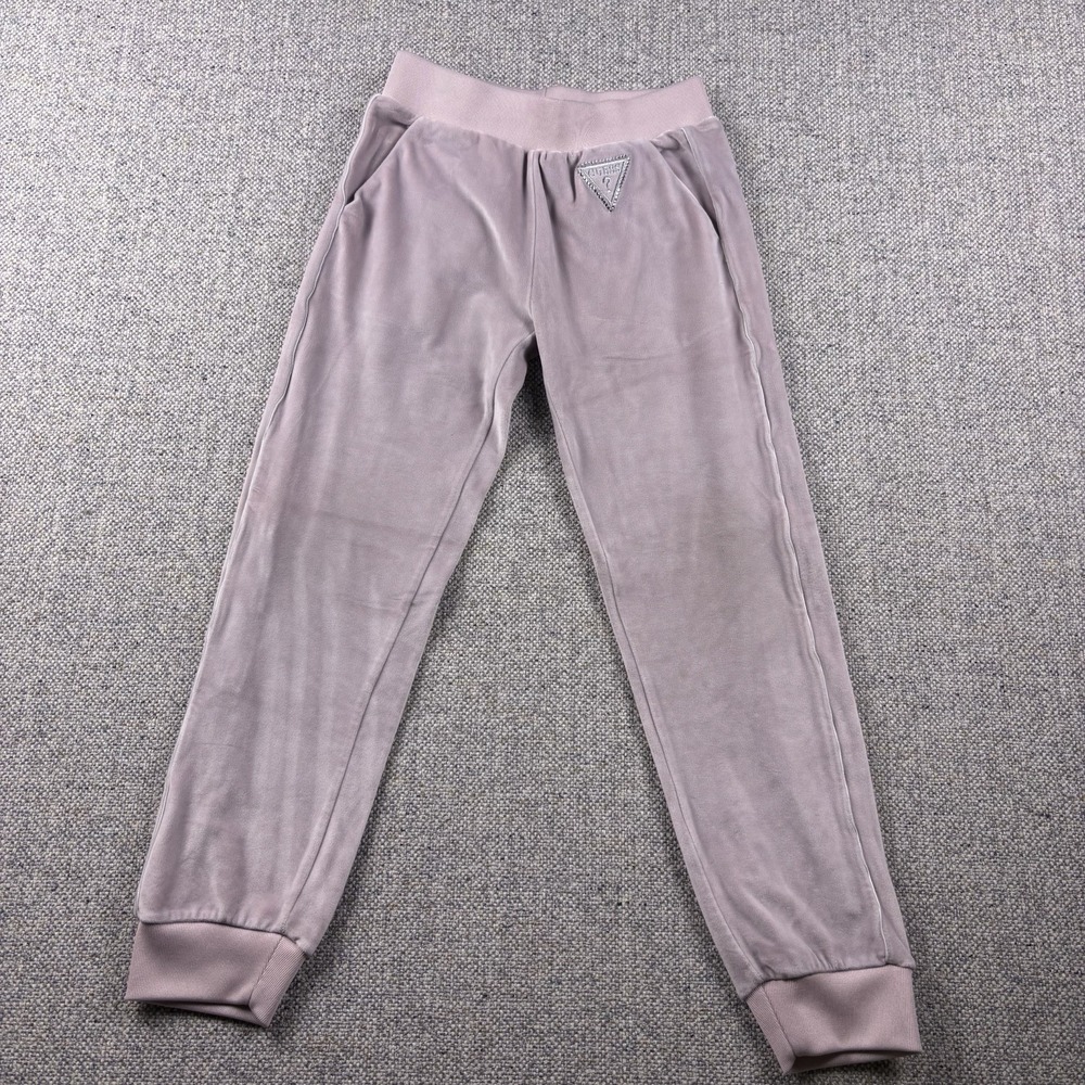 GUESS Girls Velour Diamante Joggers Pink Purple Velvet Sweatpants Sz 10